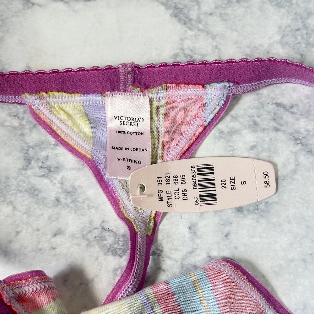 NWT Vintage Victoria’s Secret Y2K purple striped V-string thong panty S - Picture 3 of 5